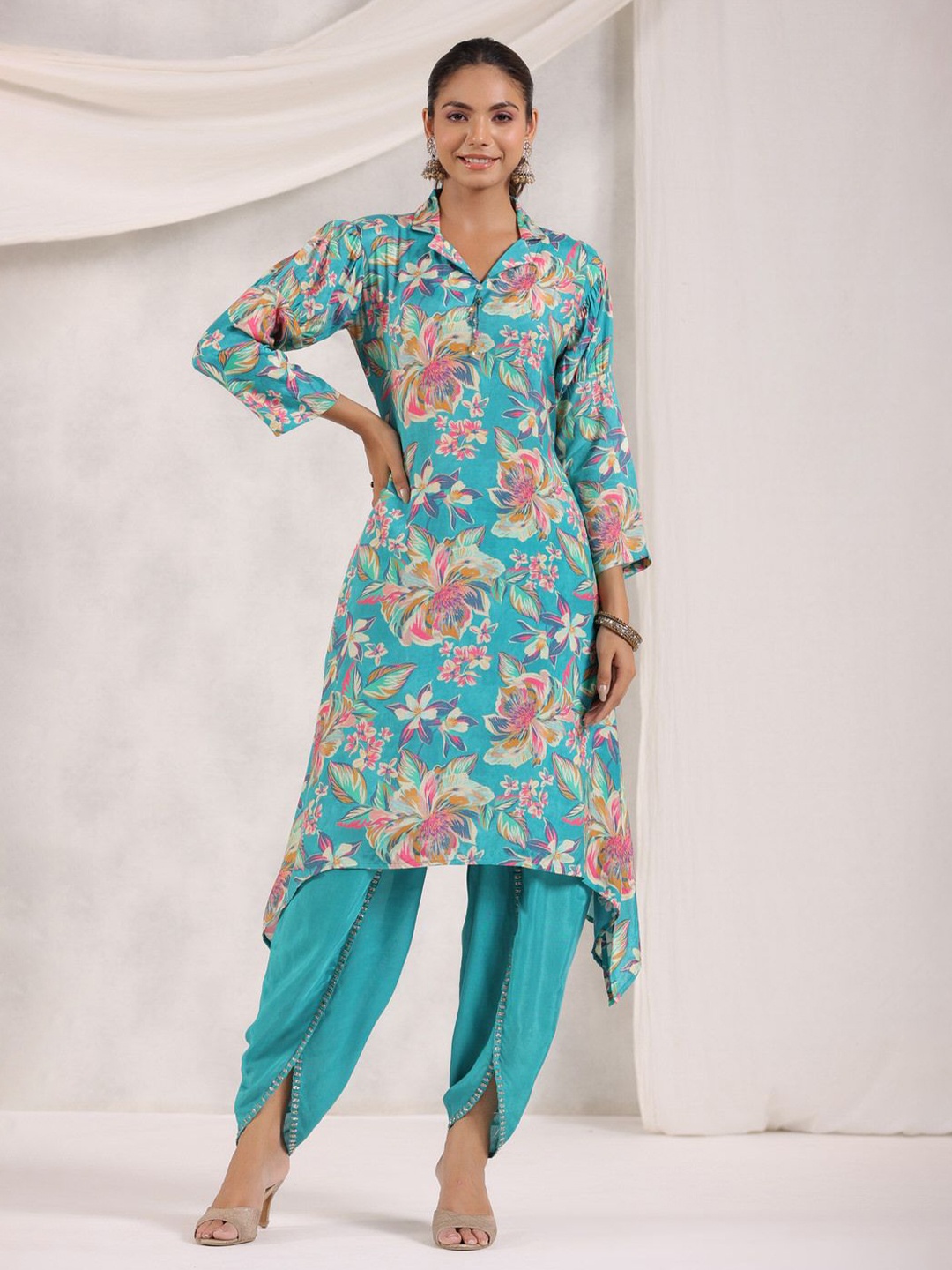 

JISORA Women's Rama Green Printed Tunic & Trouser