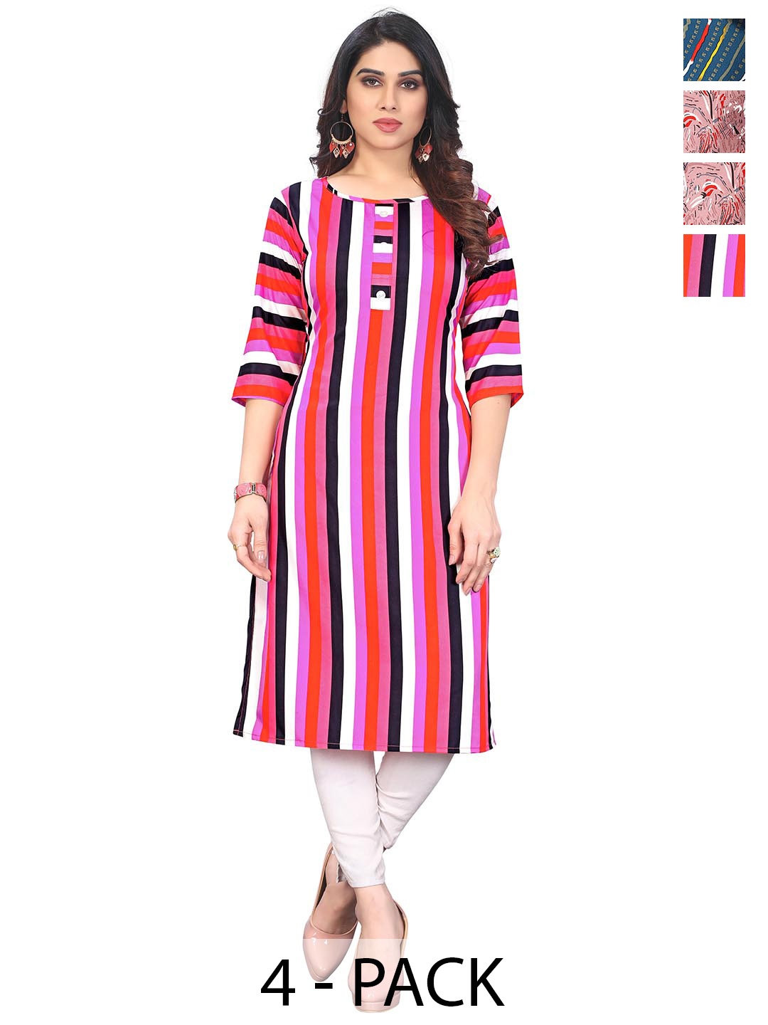 

KETAKI FASHION Selection of 4 Ethnic Motifs Printed Kurtas, Peach