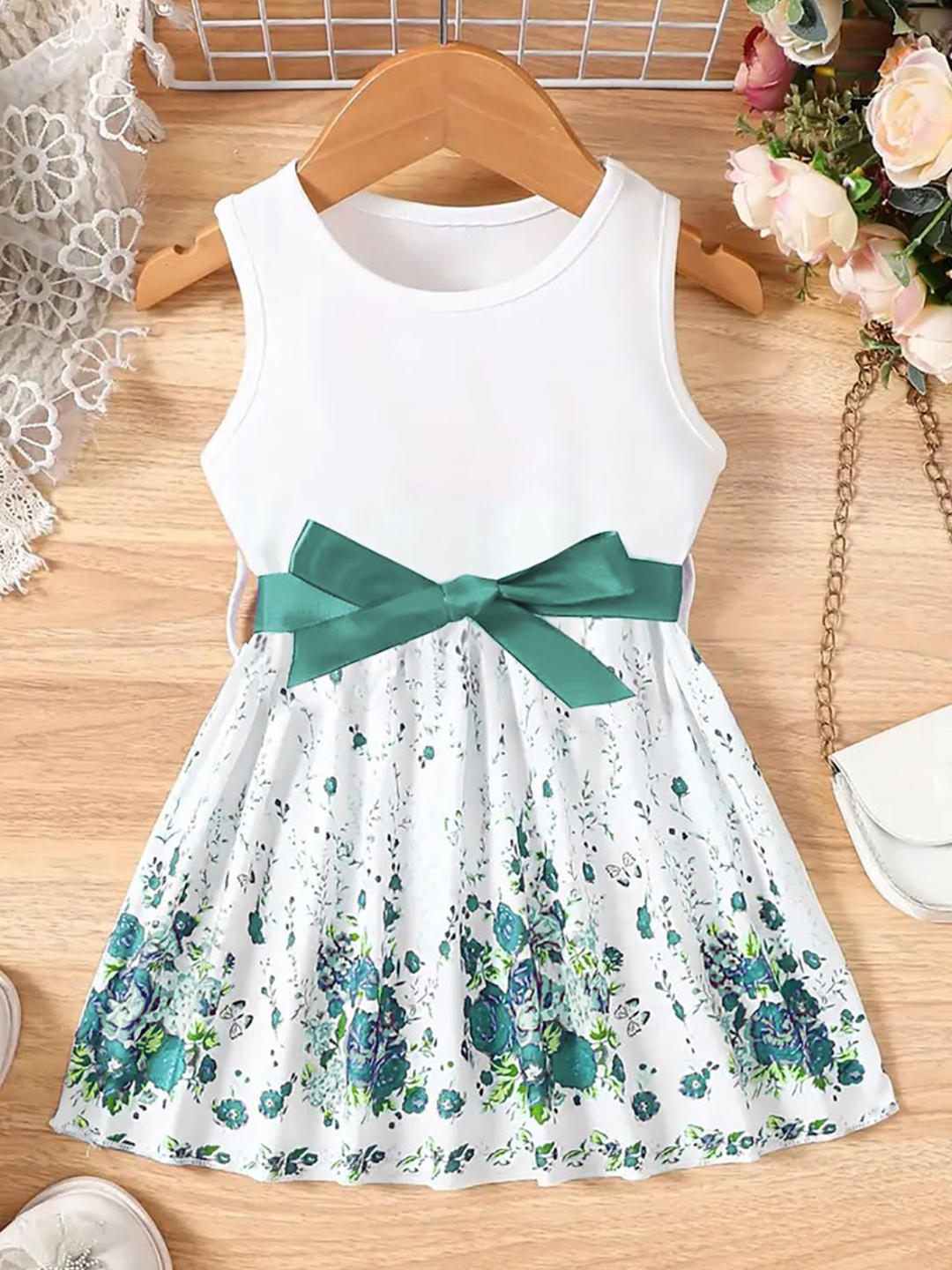 

YK Floral Print Fit & Flare Dress, Green