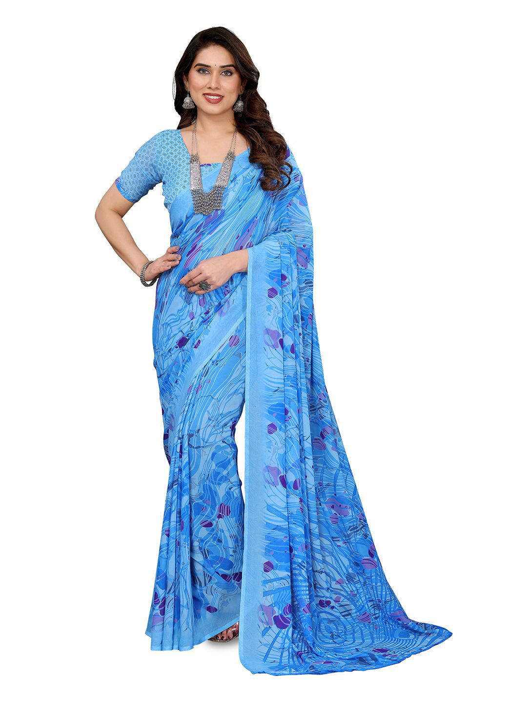 

Moda Rapido Poly Georgette Saree, Blue