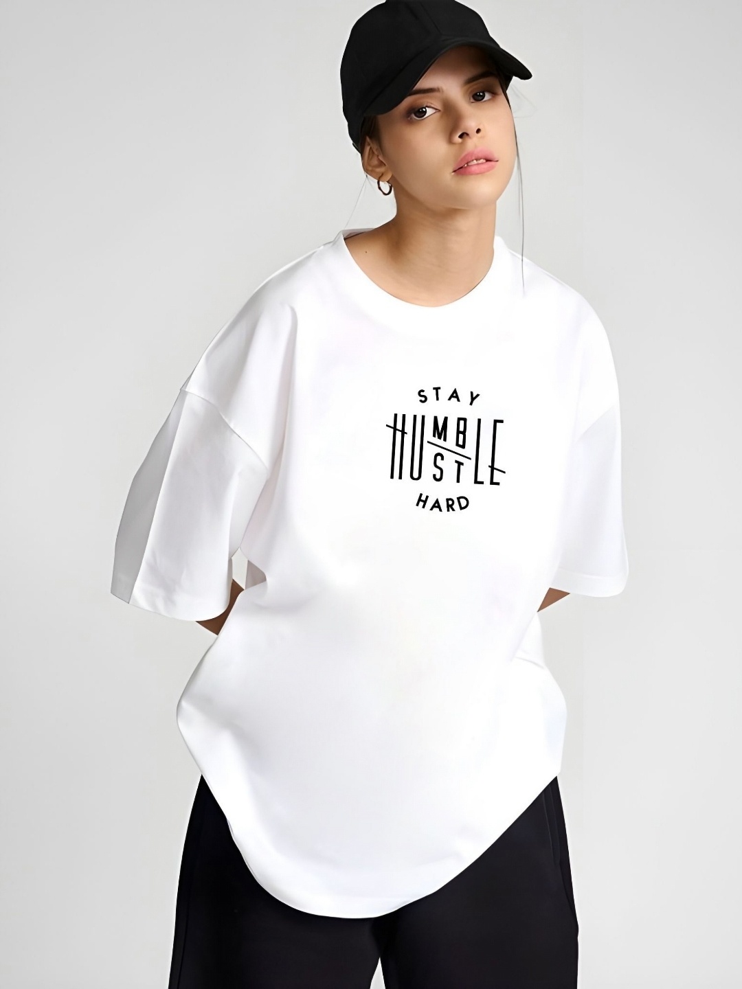 

Moda Rapido Women Typography Printed Round Neck Cotton Oversized T-shirt, White