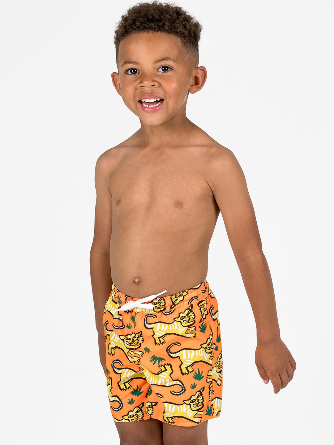 

OLAIAN By Decathlon Boys Printed Swim Shorts, Orange