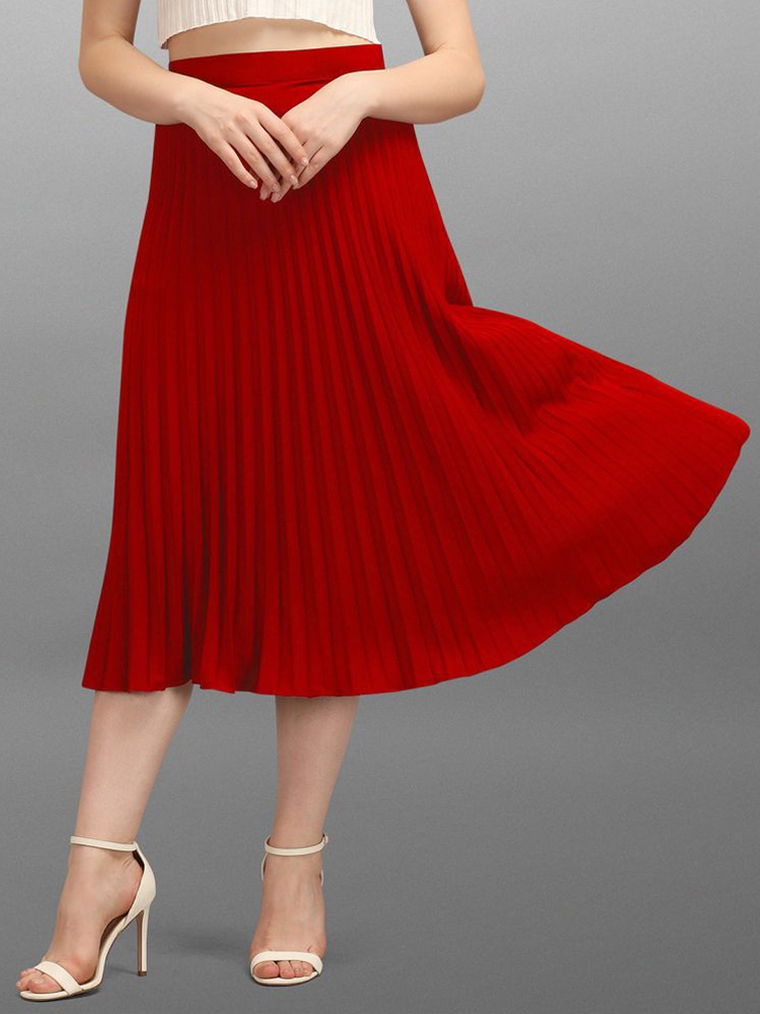 

ZWERLON Pleated A-Line Midi Skirt, Red