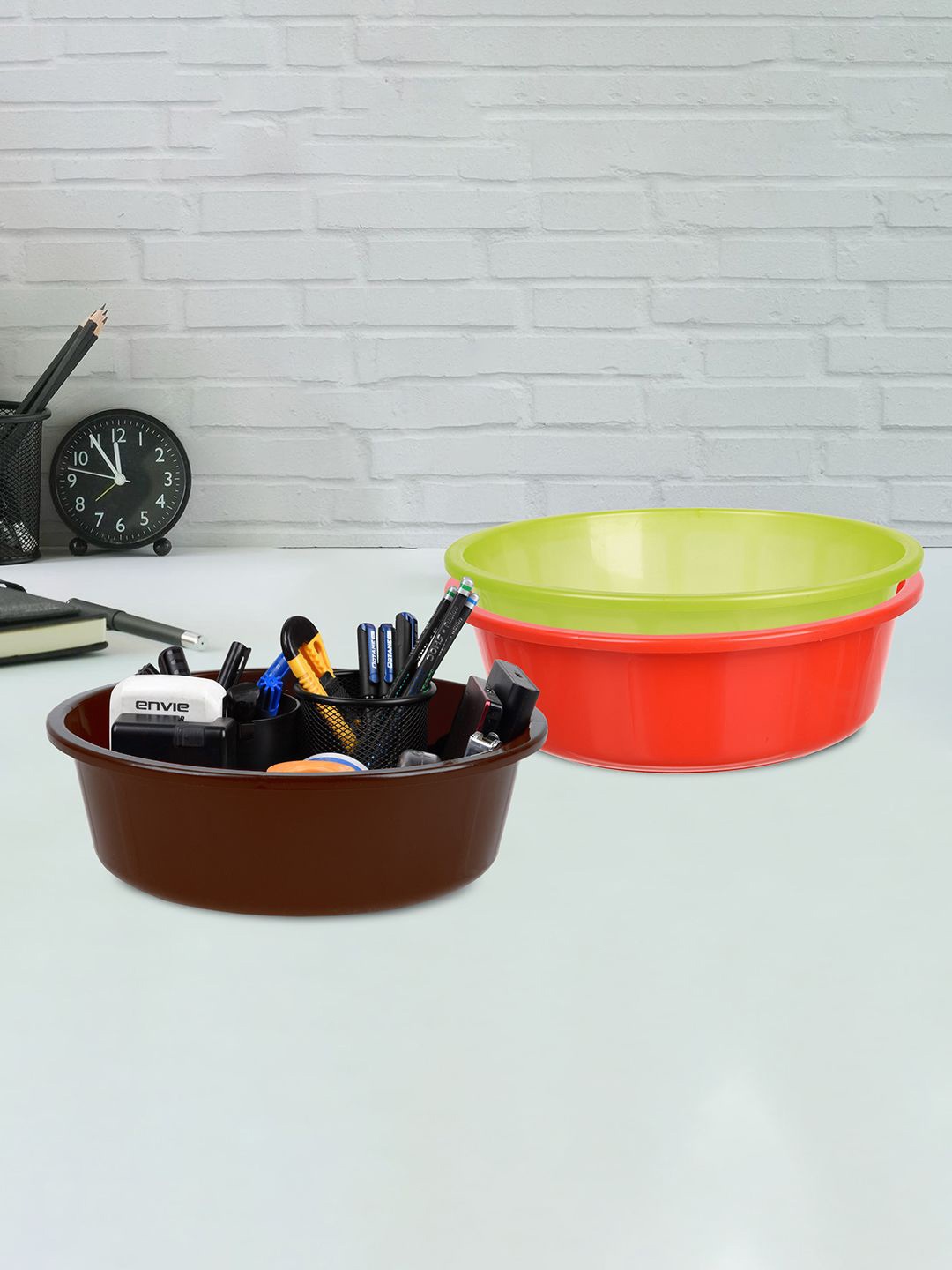 

Kuber Industries Red & Brown Pack of 3 Multipurpose Storage Organizer Tub