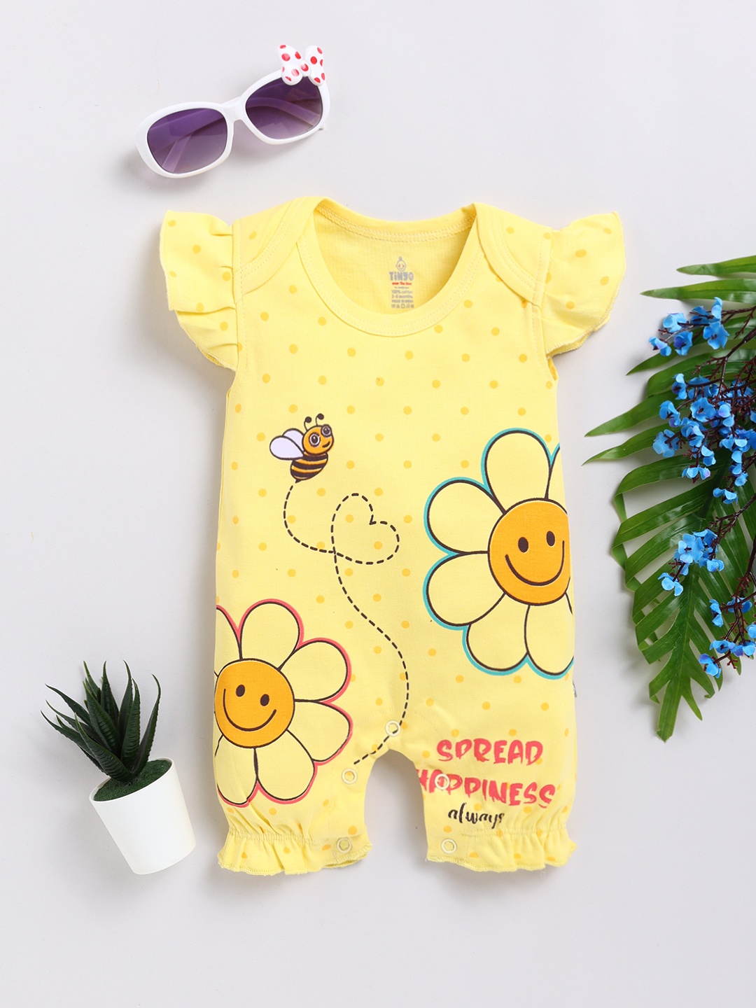 

YK X Tinyo Infant Girls Floral Printed Cotton Rompers, Yellow