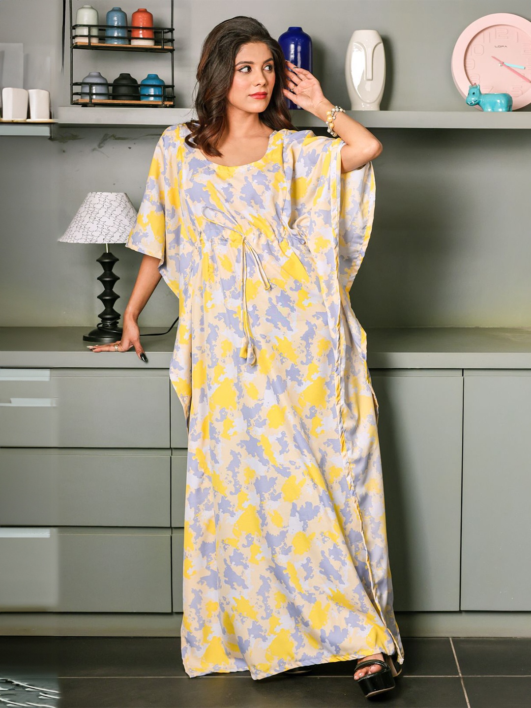 

MOTHERHOOD BY SNEHAL Printed Kimono Sleeves Kaftan Maxi Dress, Yellow