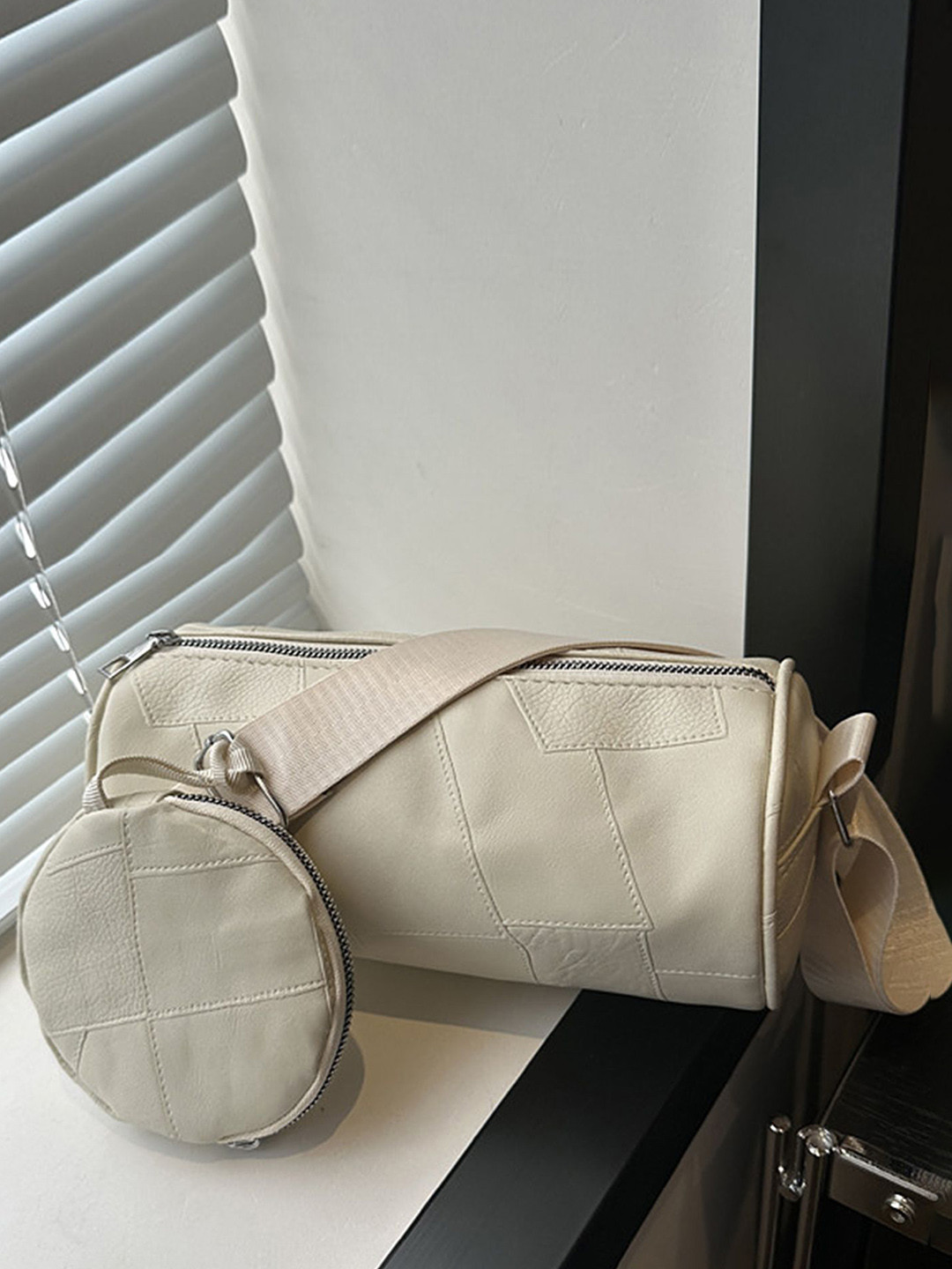 

LULU & SKY Colourblocked PU Oversized Structured Handheld Bag with Applique, Beige