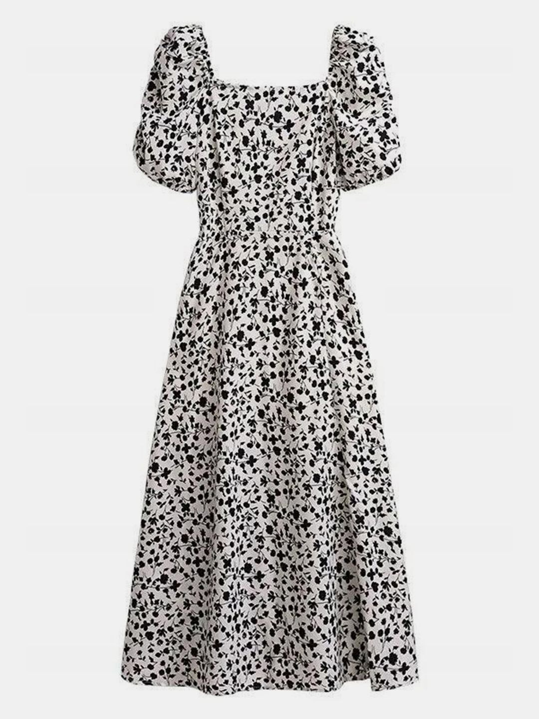 

DressBerry Women Print Puff Sleeve Fit & Flare Dress, White