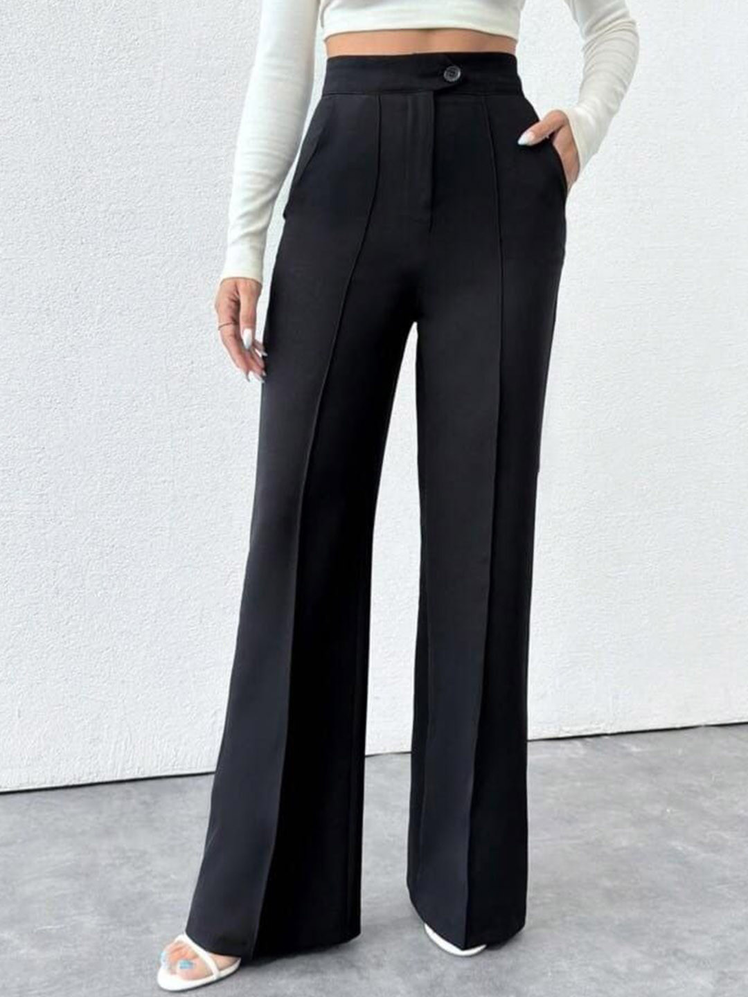 

BROADSTAR Women Smart Straight Fit High-Rise Easy Wash Pleated Trousers, Black