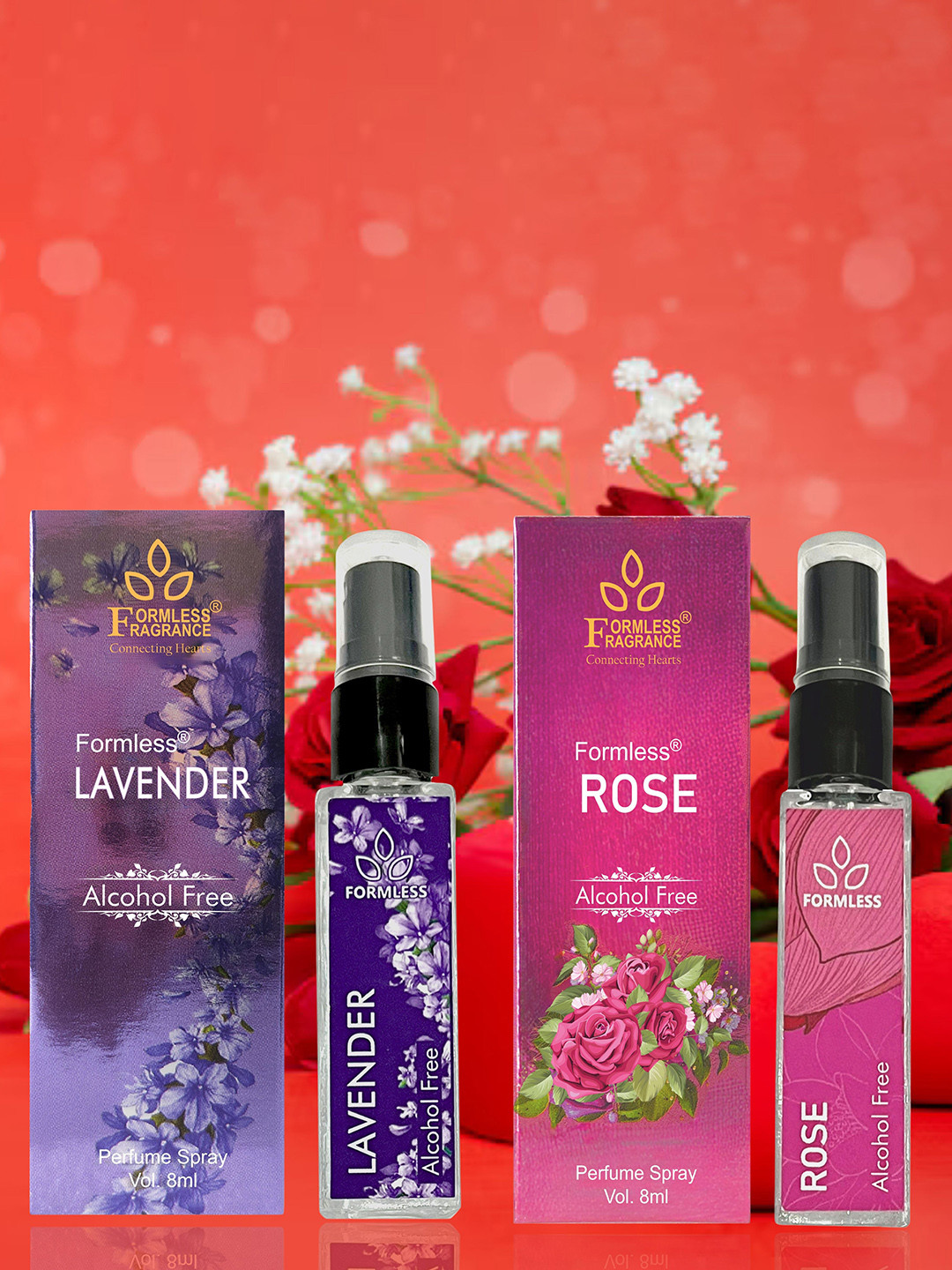

Formless Fragrance Rose & Lavender Set Of 2 Long Lasting & Alcohol Free Perfume -8 ml Each, Pink