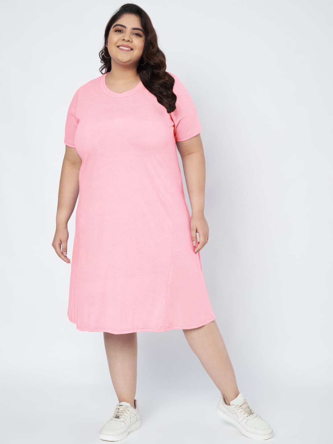 

BRINNS Women Plus Size Pure Cotton T-shirt Dress, Pink