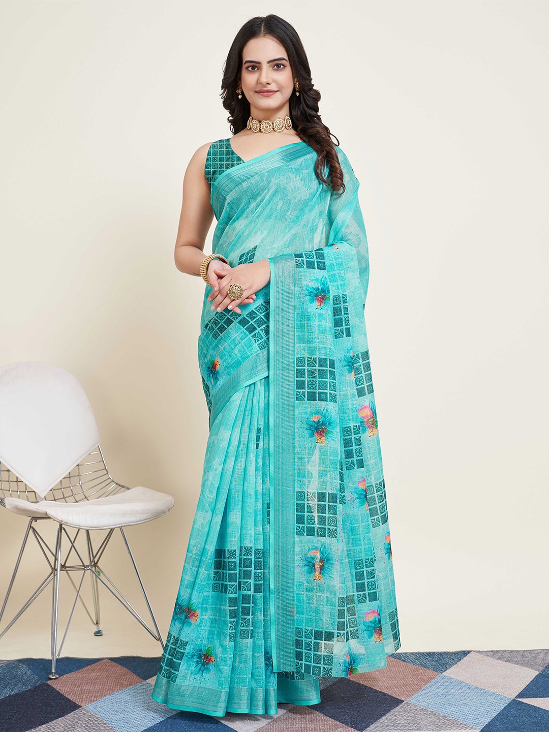 

DIVASTRI Floral Designer Saree, Blue