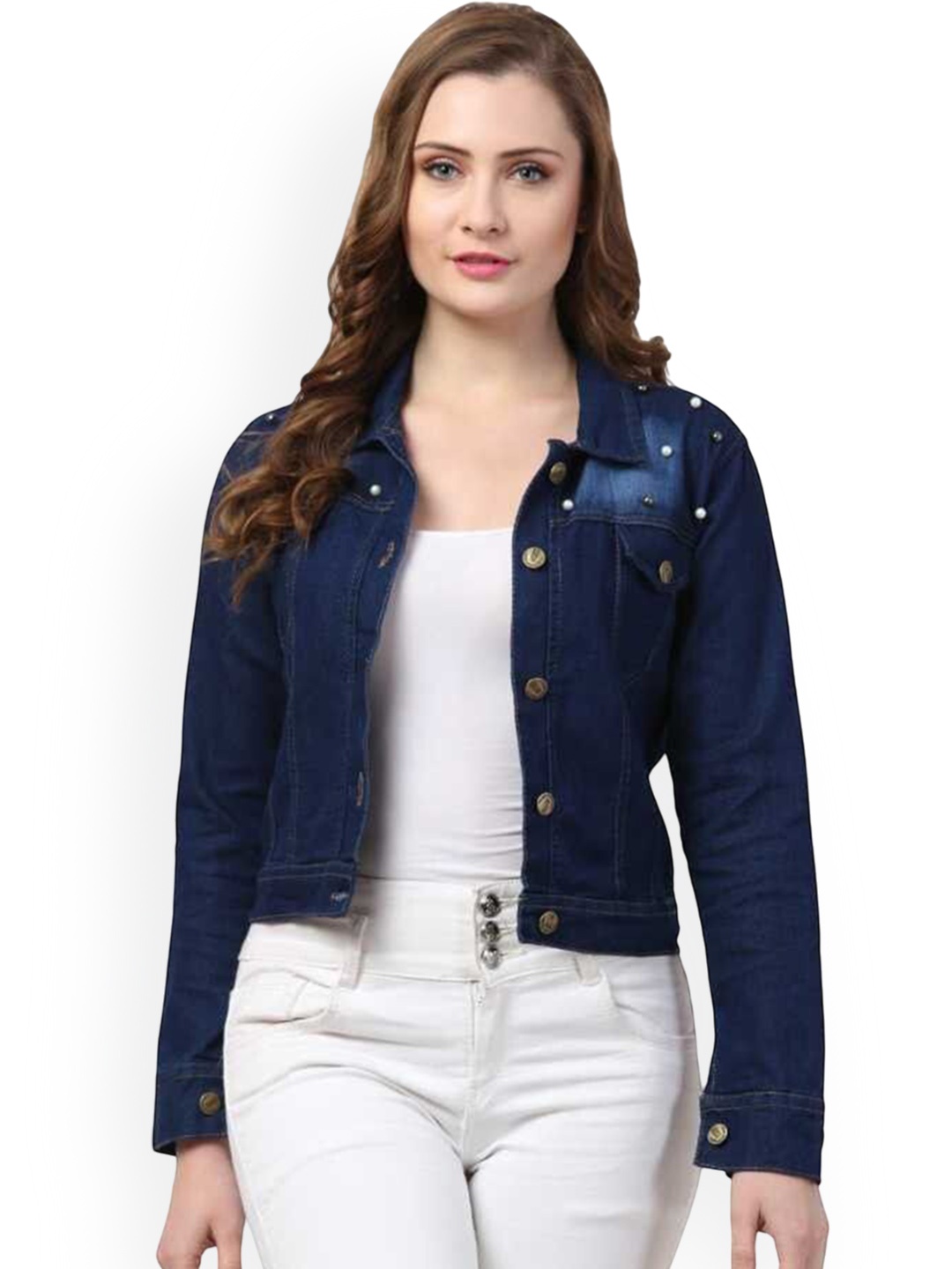 

KASHIAN Women Spread Collar Solid Casual Denim Jacket, Blue