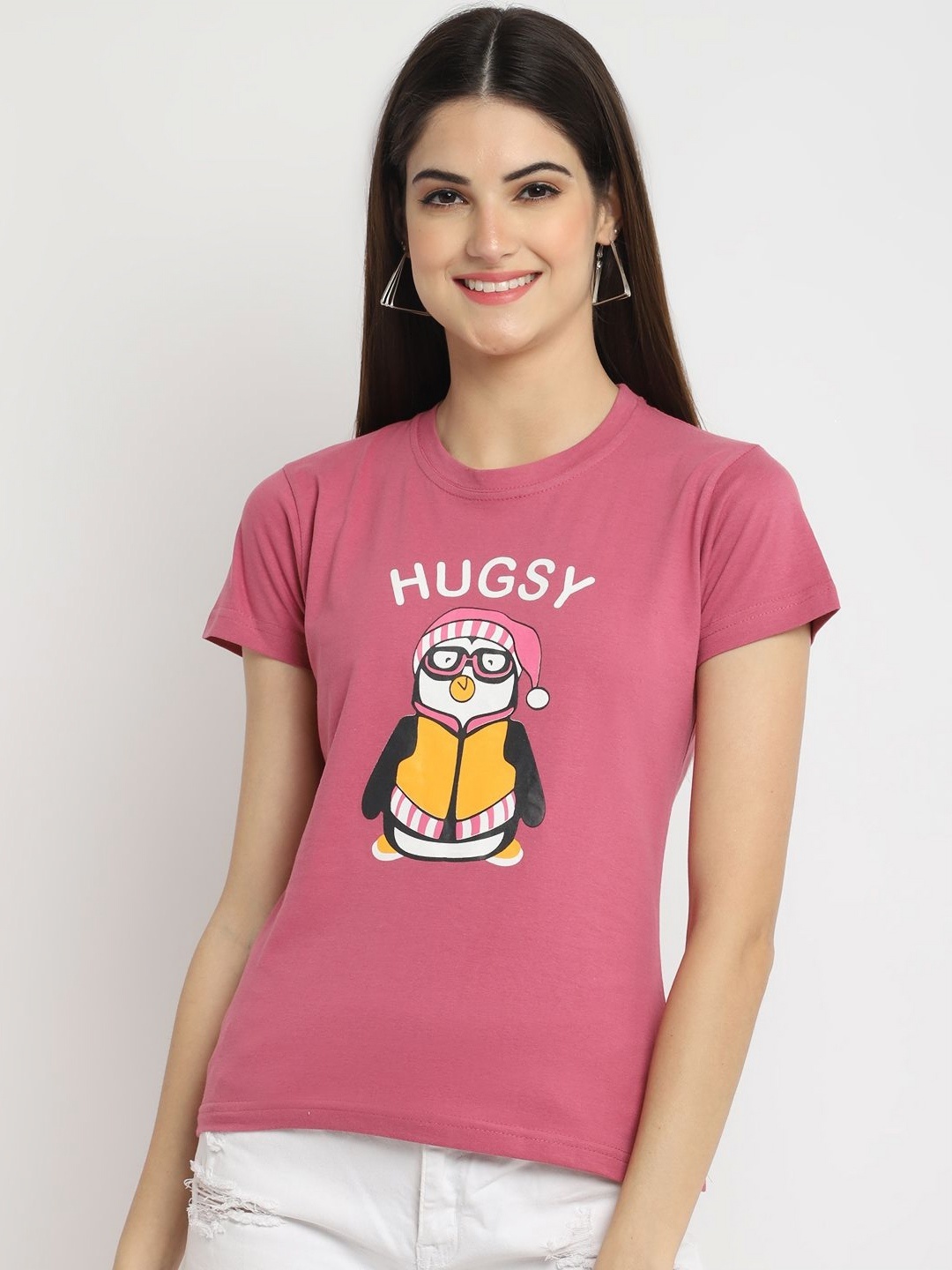 

CORSICA Women Regular Fit Graphic Printed Round Neck Cotton T-shirt, Pink