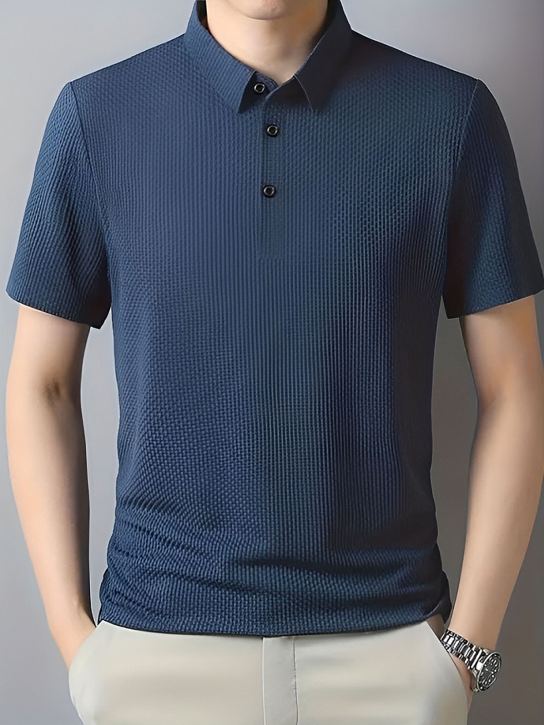 

Fashion2wear Men Self Design Polo Collar T-shirt, Navy blue