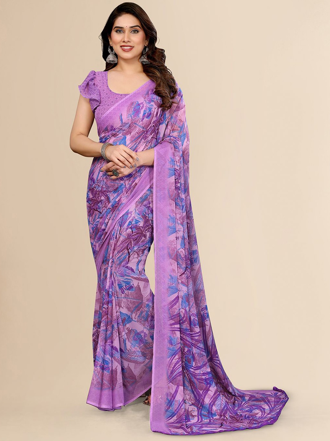 

Moda Rapido Floral Poly Georgette Saree, Purple