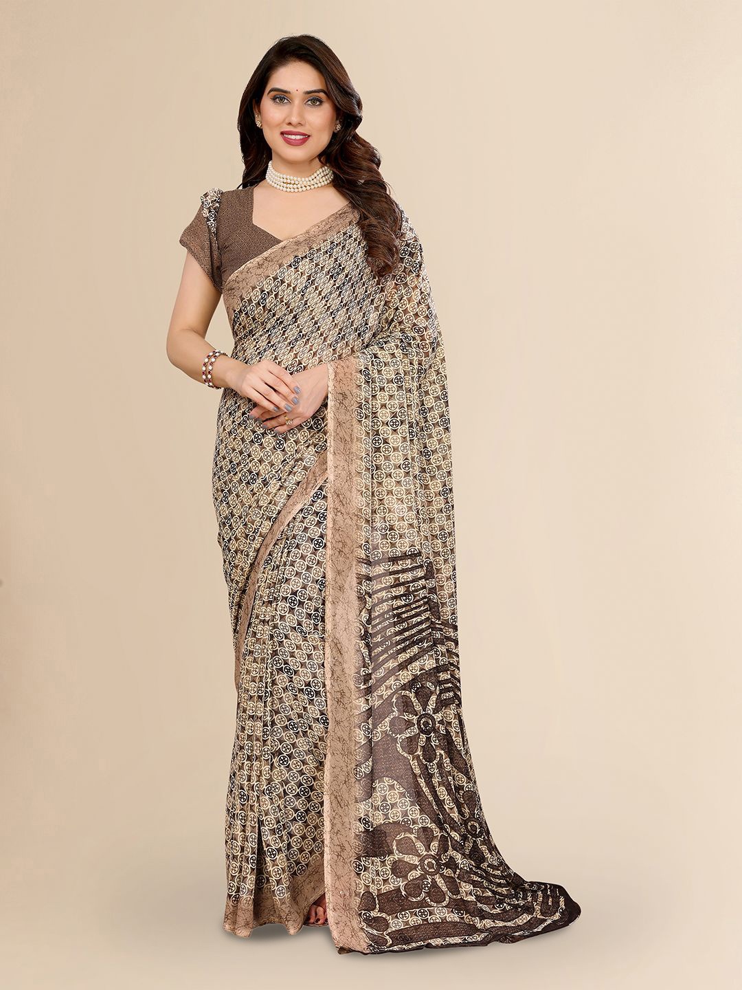 

Moda Rapido Poly Georgette Saree, Brown