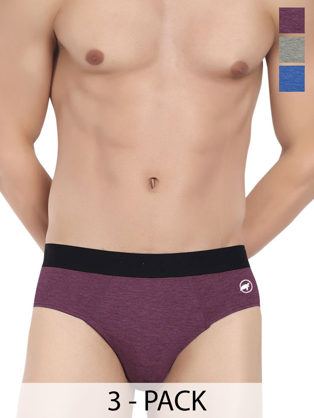 

LOGGERHEAD Pack Of 3 Cotton Mid-Rise Basic Briefs LHFB004-DarkGrey-Blue-Wine