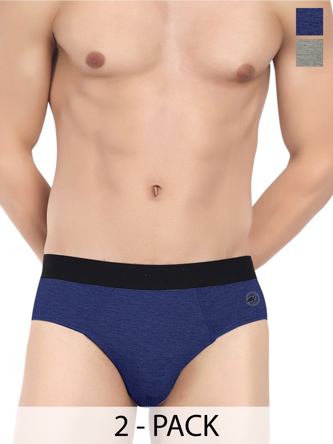 

LOGGERHEAD Men Pack Of2 Cotton Mid-Rise Outer Elastic Hipster Briefs LHFB004-DarkGrey-Navy, Navy blue