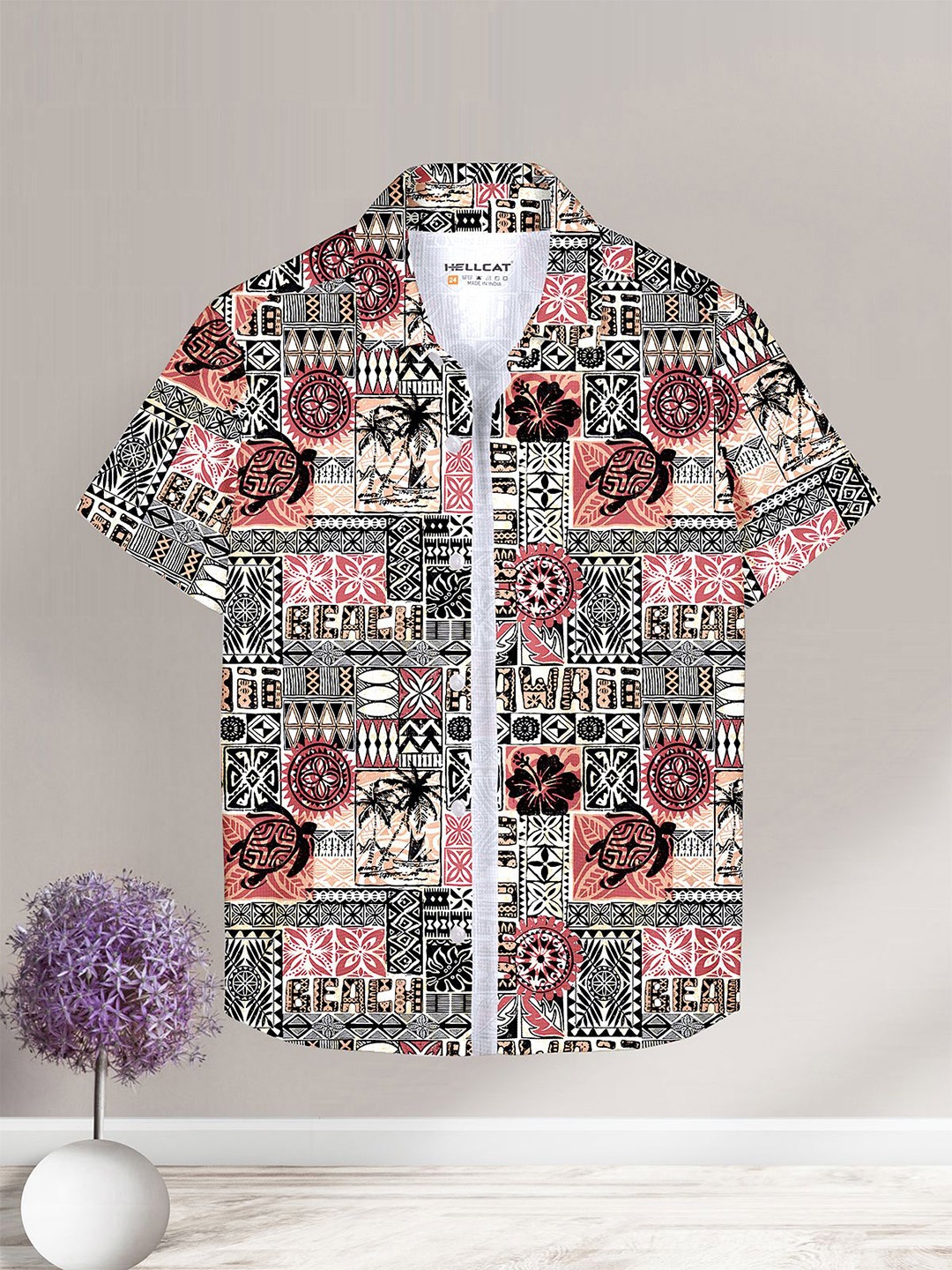 

HELLCAT Boys Spread Collar Floral Printed Cotton Casual Shirt, White