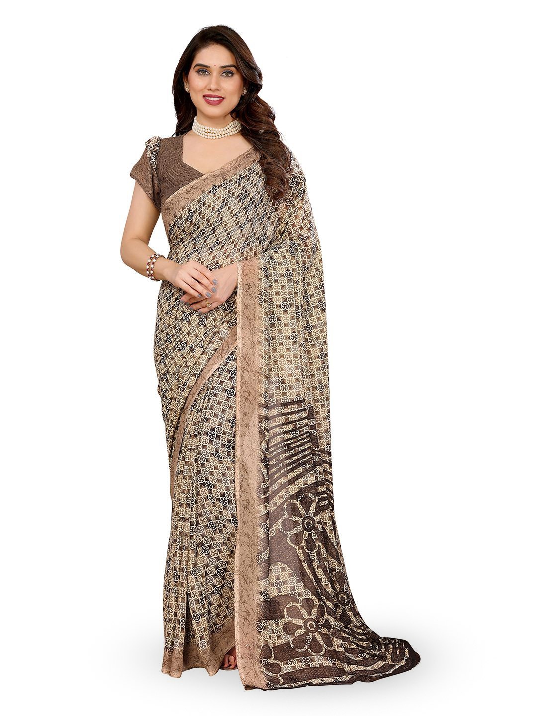 

Moda Rapido Ethnic Motifs Poly Georgette Saree, Brown