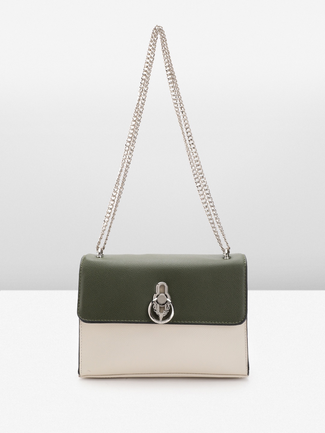 

Allen Solly Colourblocked Structured Sling Bag, Green