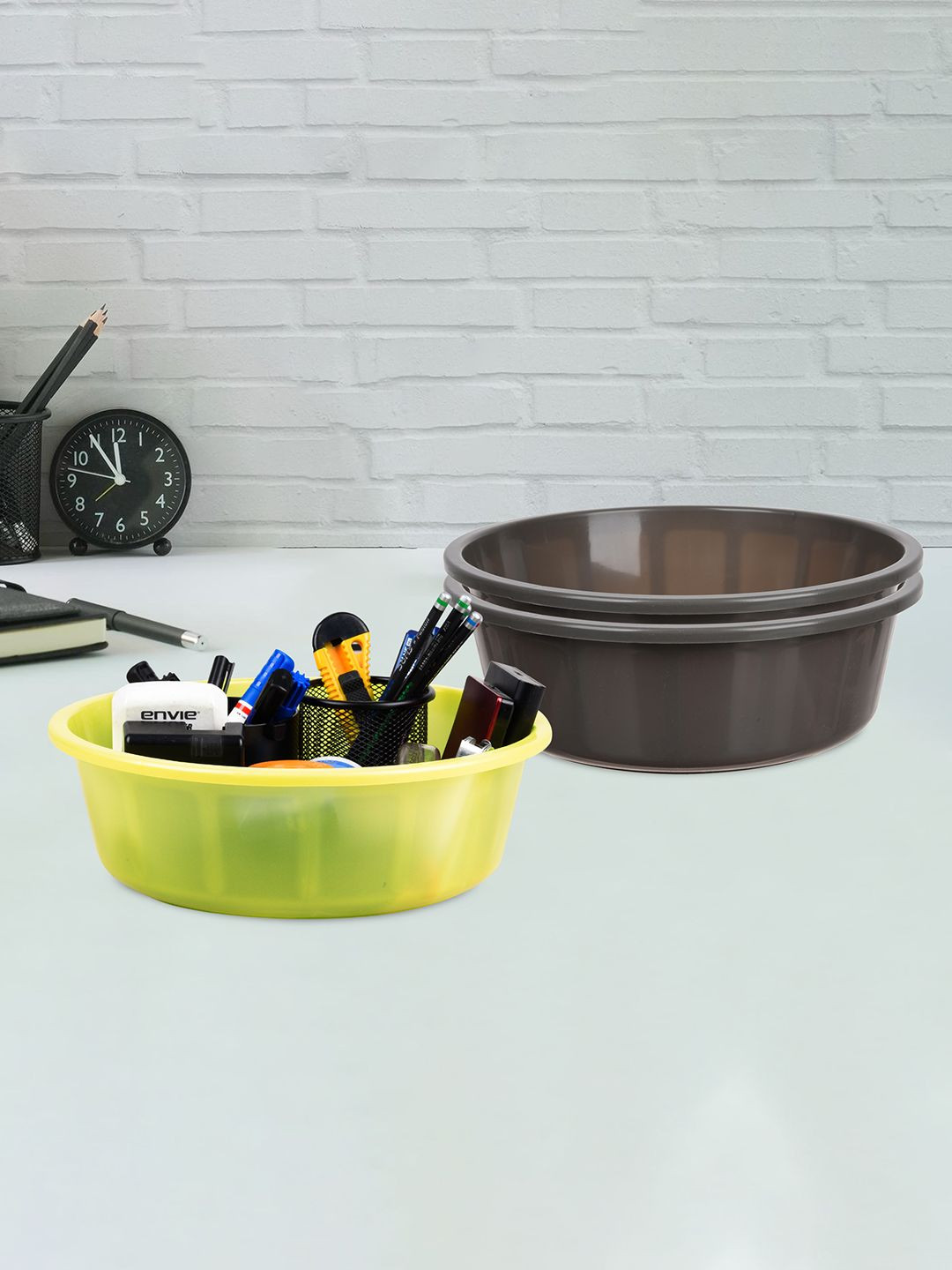 

Kuber Industries Grey & Green Pack of 3 Multipurpose Storage Organizer Tubs