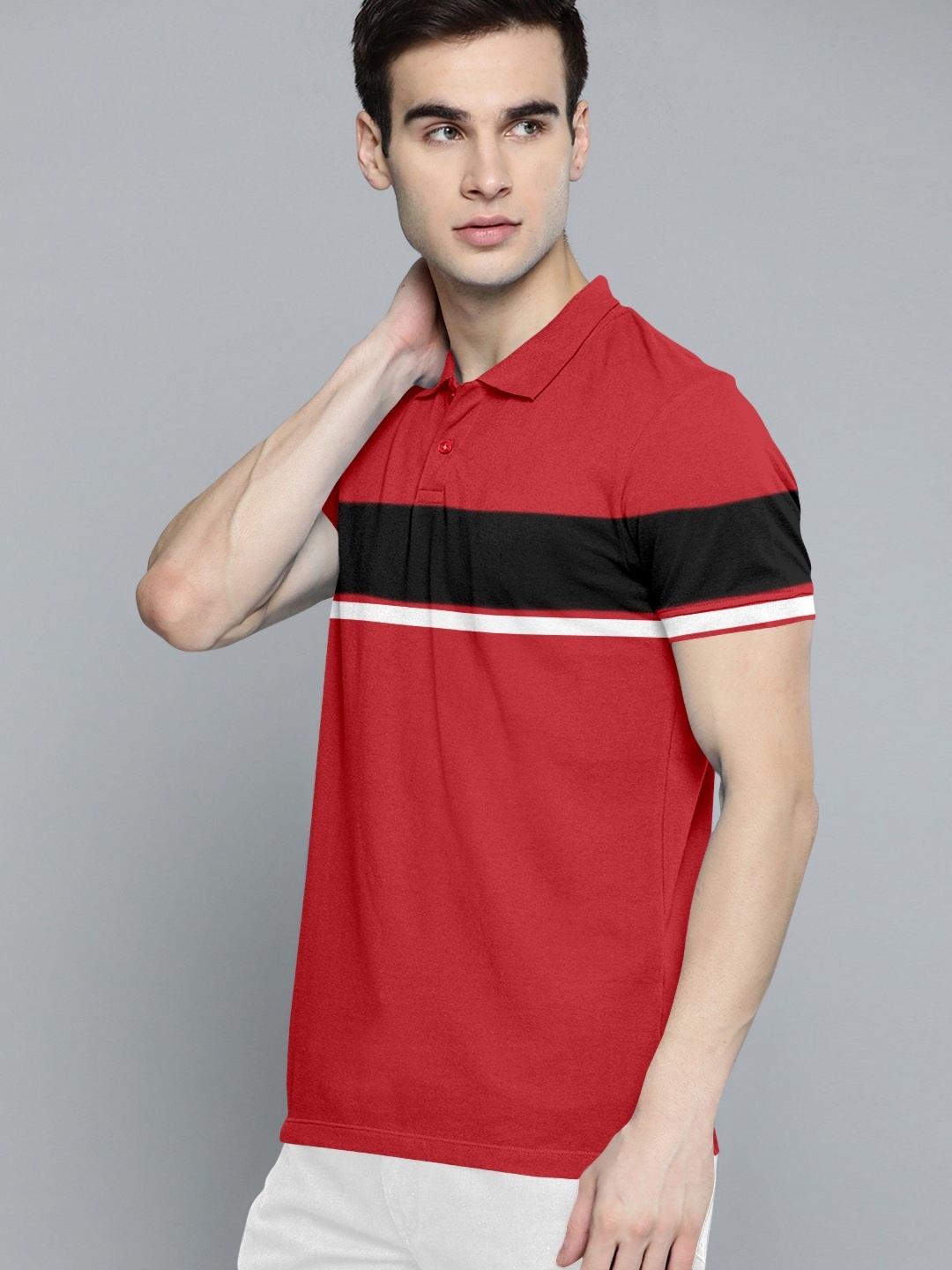 

Metronaut Men Colourblocked Polo Collar Cotton T-shirt, Red