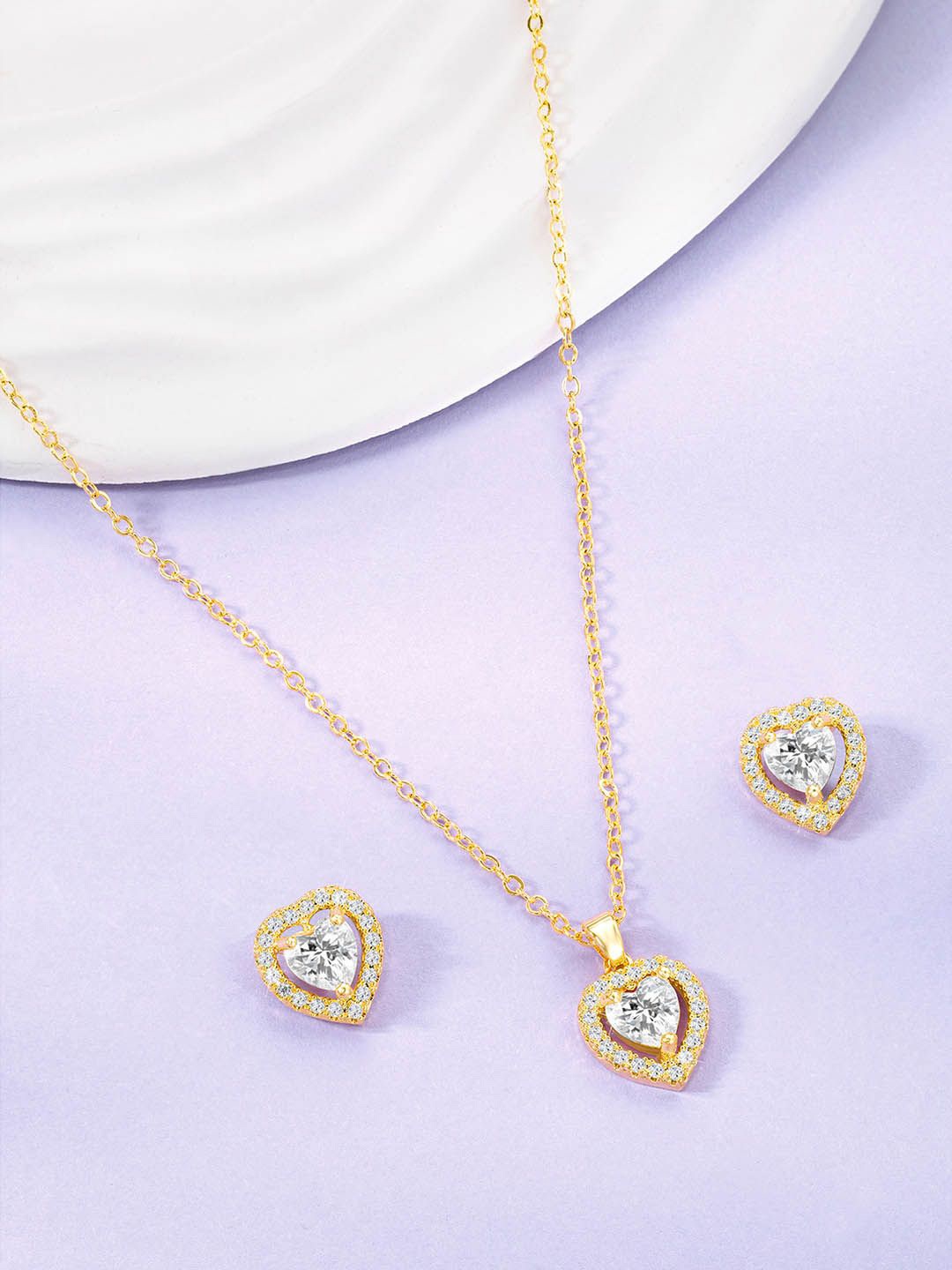 

Peora Gold-Plated Cubic Zirconia Studded Necklace And Earrings