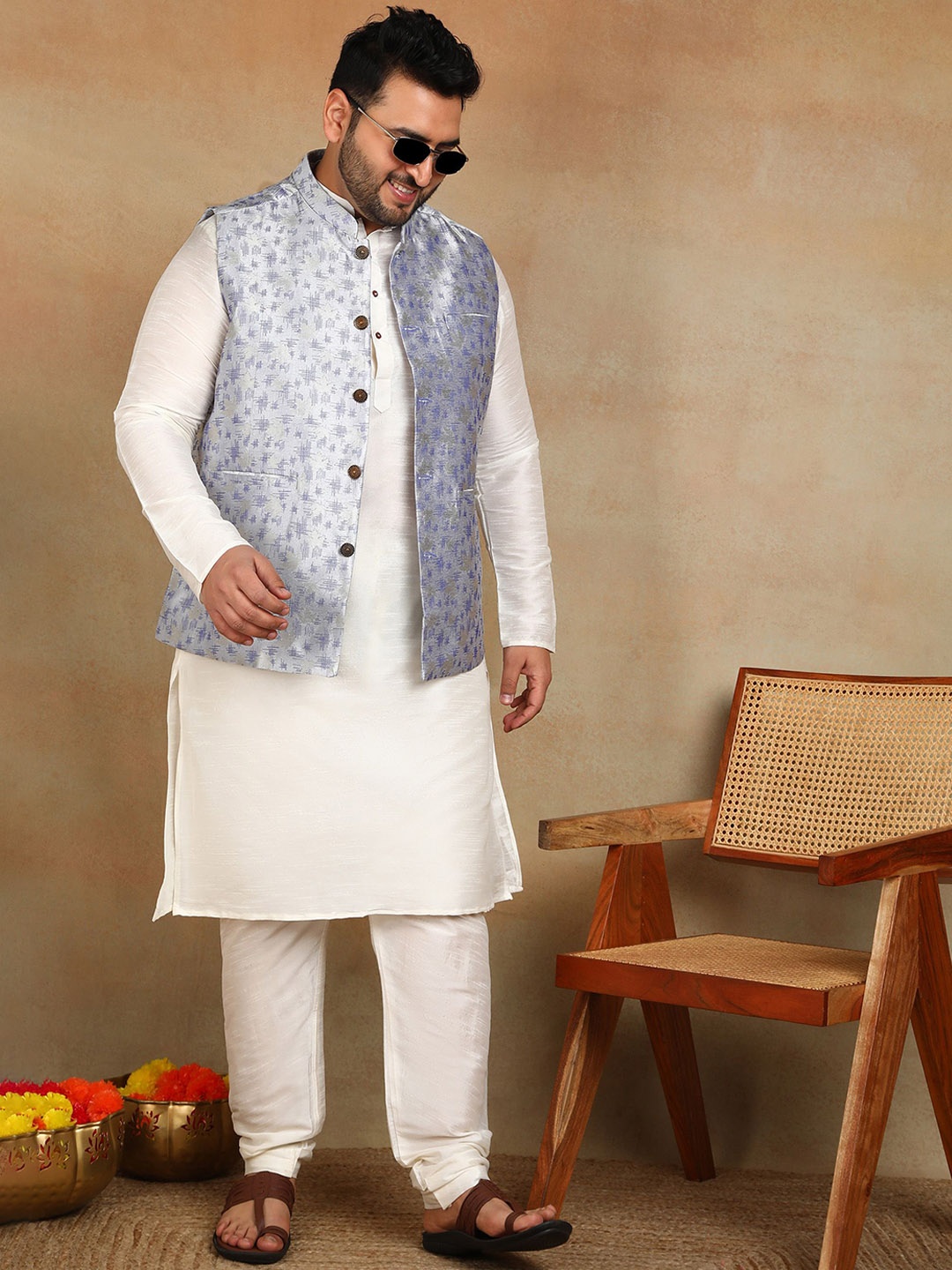 

Sztori Woven Design Nehru Jacket, Grey