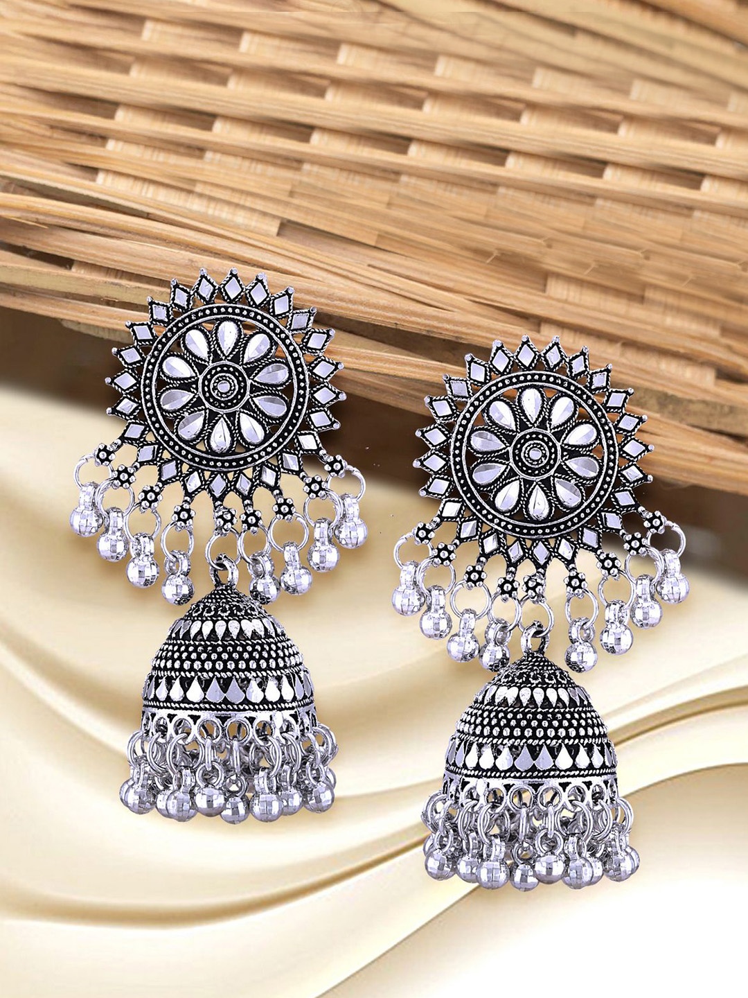 

Anouk Rhodium-Plated Dome Shaped Oxidised Jhumkas, Silver