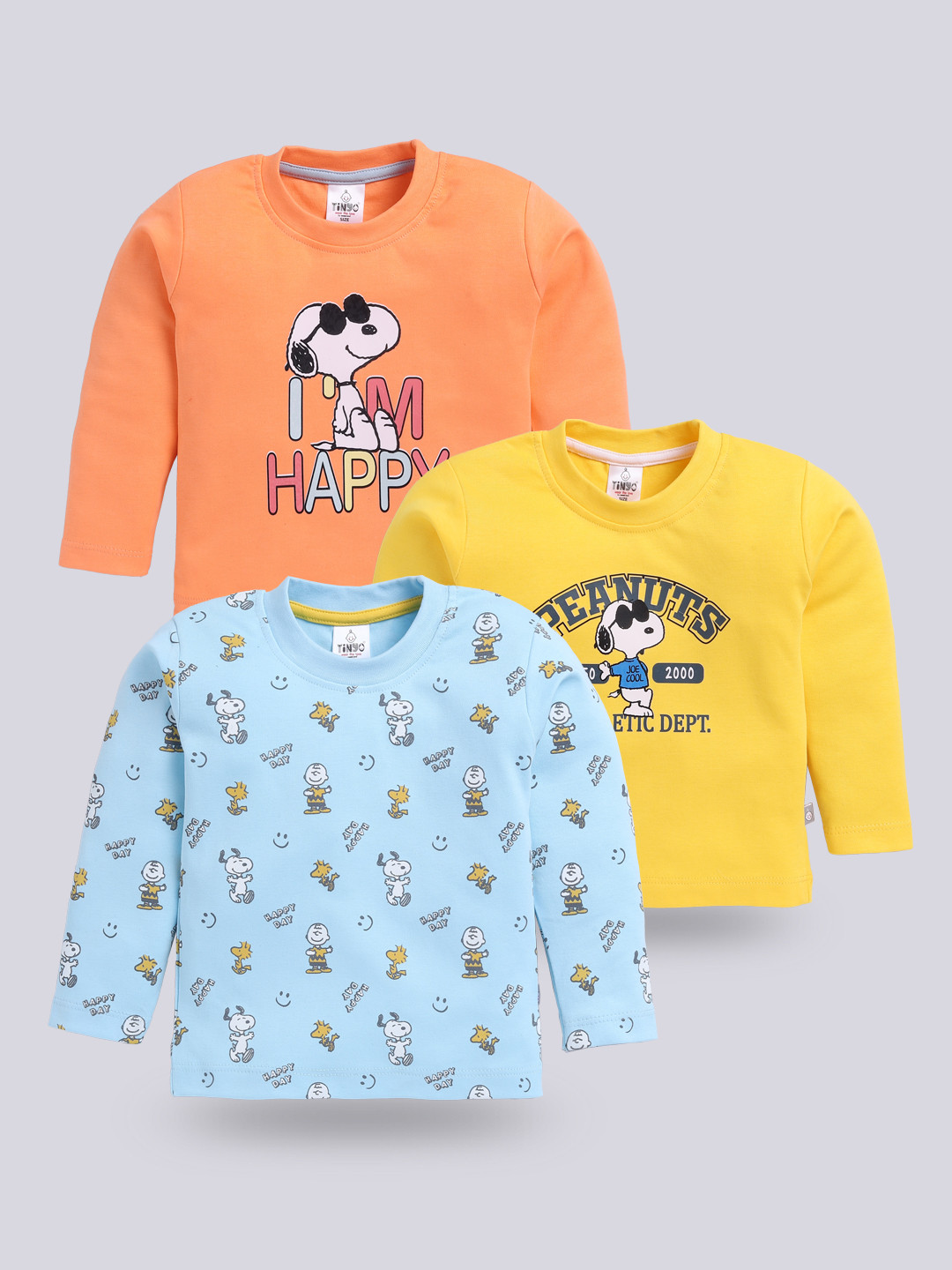 

YK X Tinyo Infant Boys Pack of 3 Pure Cotton Peanuts Printed T-shirt, Orange