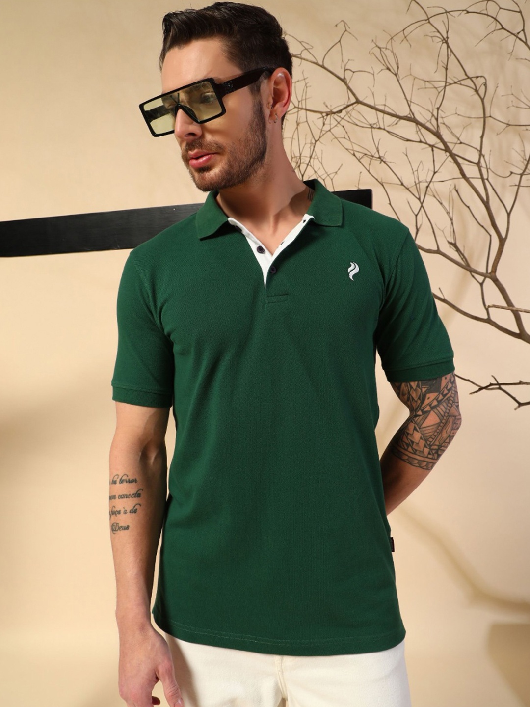 

PockMAN Men Anti Odour Solid Polo Collar Cotton T-shirt, Green