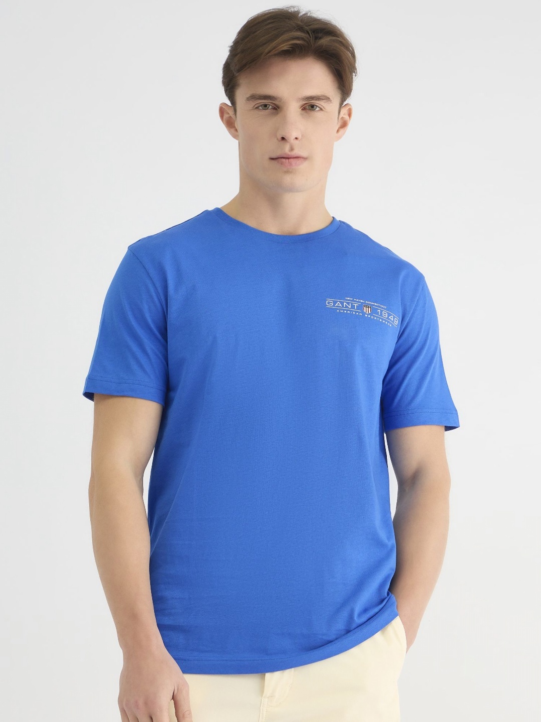 

GANT Men Typography Printed Round Neck Cotton T-shirt, Blue