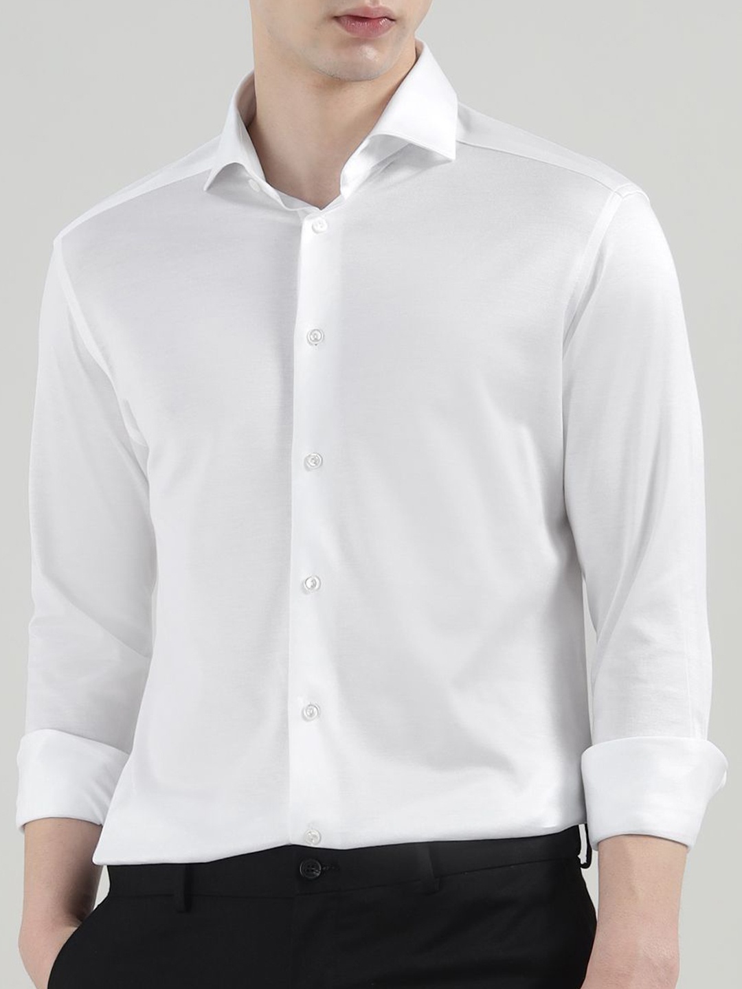 

Eton Men Spread Collar Solid Cotton Formal Shirt, White