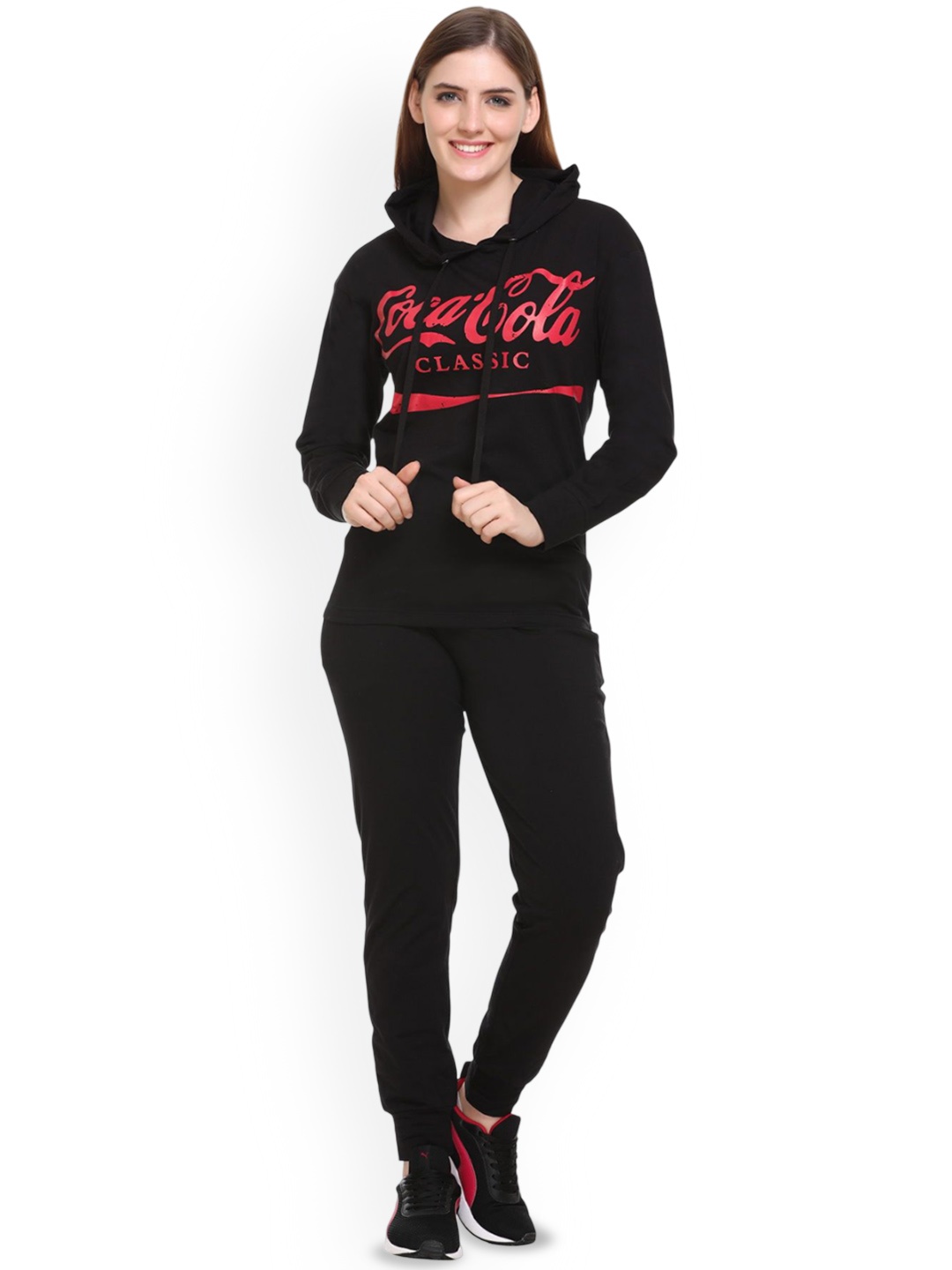 

BeriBlu Typography Printed Hooded Neck Sweatshirt With Joggers, Black