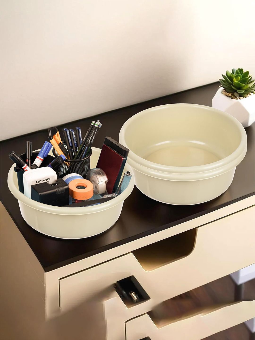 

Kuber Industries Cream-Coloured 3 Pieces Multipurpose Storage Tub Organizer 4L