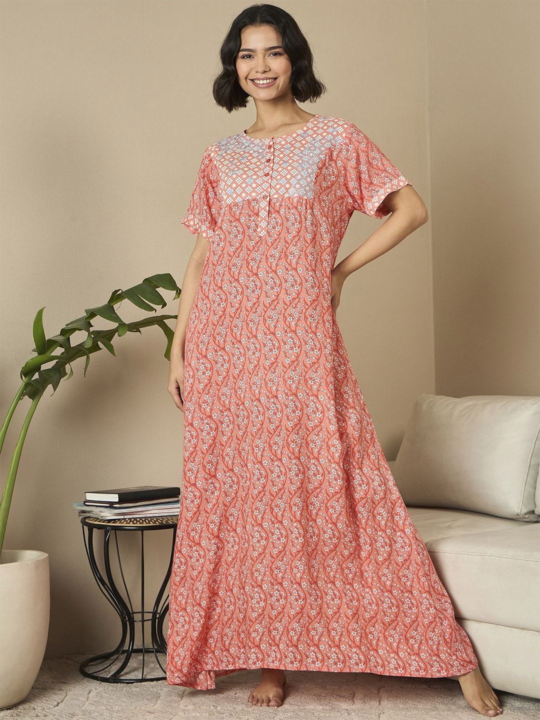 

July Floral Maxi Nightdress, Red