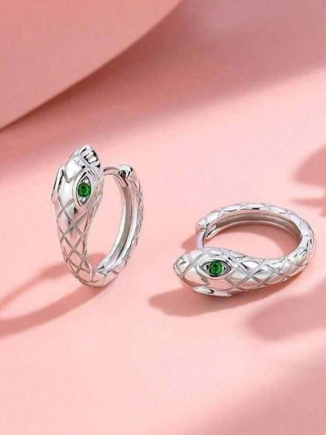 

BEYTER Artificial Stones Studded Contemporary Shaped Hoop Earrings, Silver