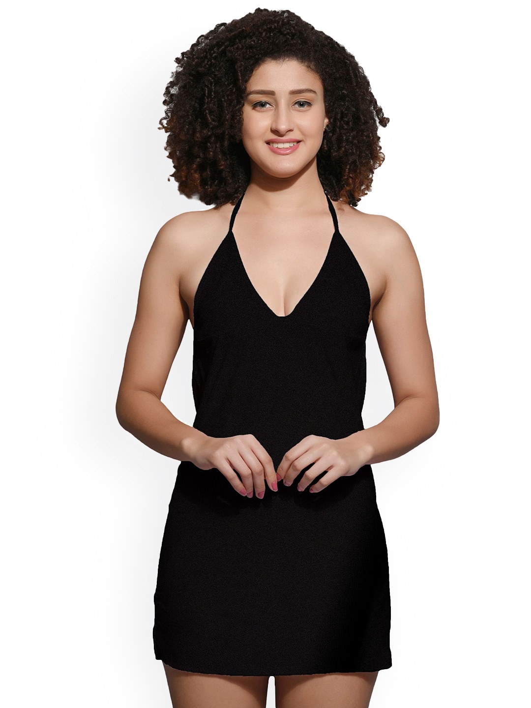 

Fihana Halter Neck Above Knee Nightdress, Black