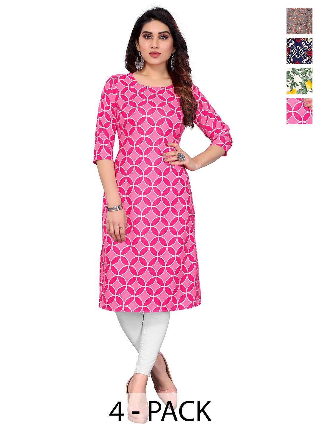 

KETAKI FASHION Selection of 4 Ethnic Motifs Printed Kurtas, Pink