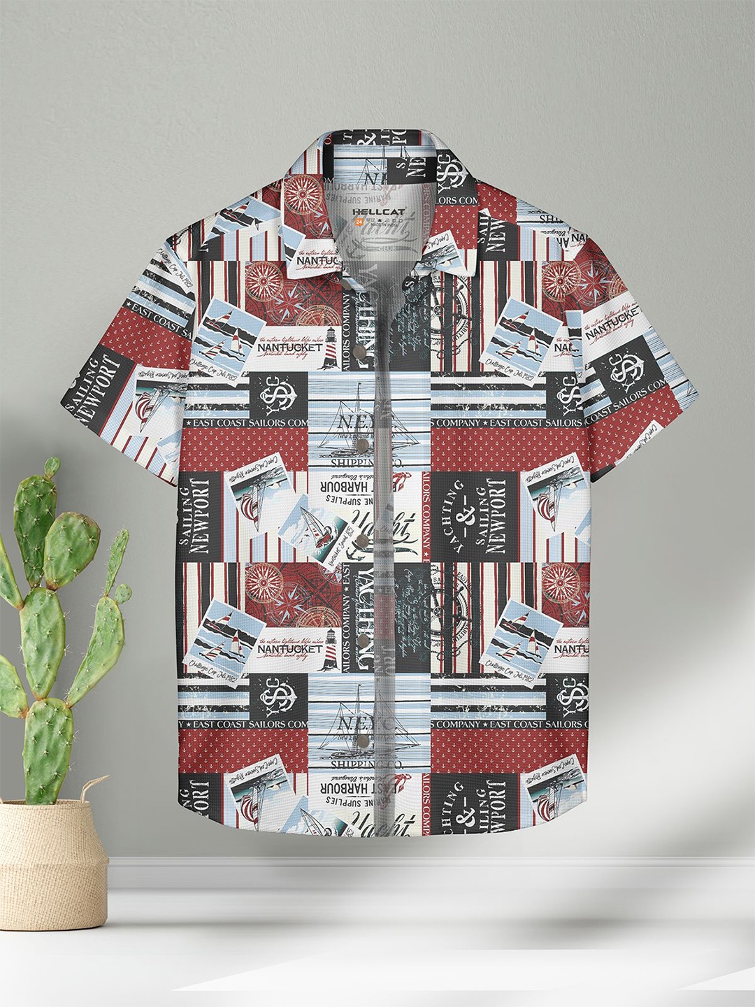 

HELLCAT Boys Spread Collar Graphic Printed Cotton Casual Shirt, Maroon