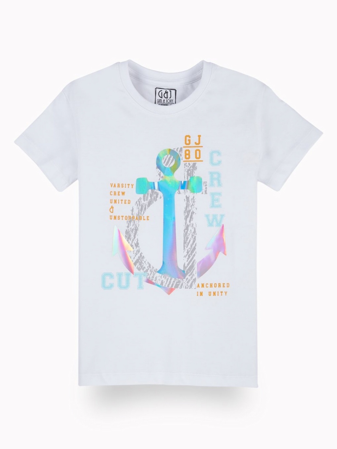 

Gini and Jony Boys Graphic Printed Round Neck Cotton T-shirt, White