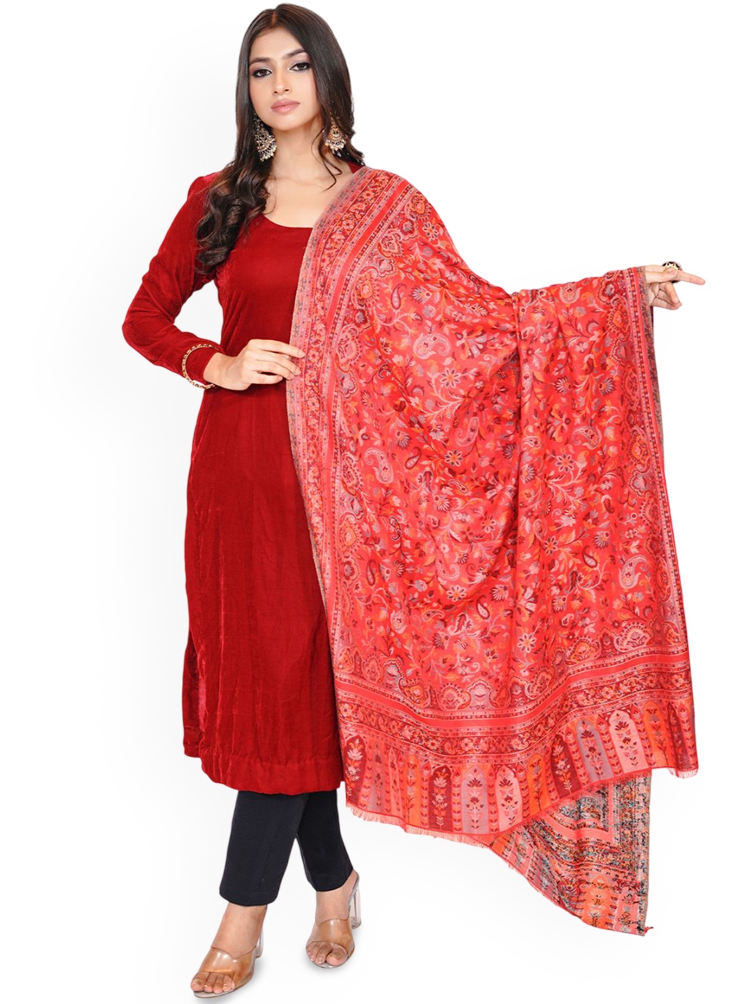 

PASHMAL INDIA PRIVATE LIMITED Paisley Printed Woollen Shawl, Red