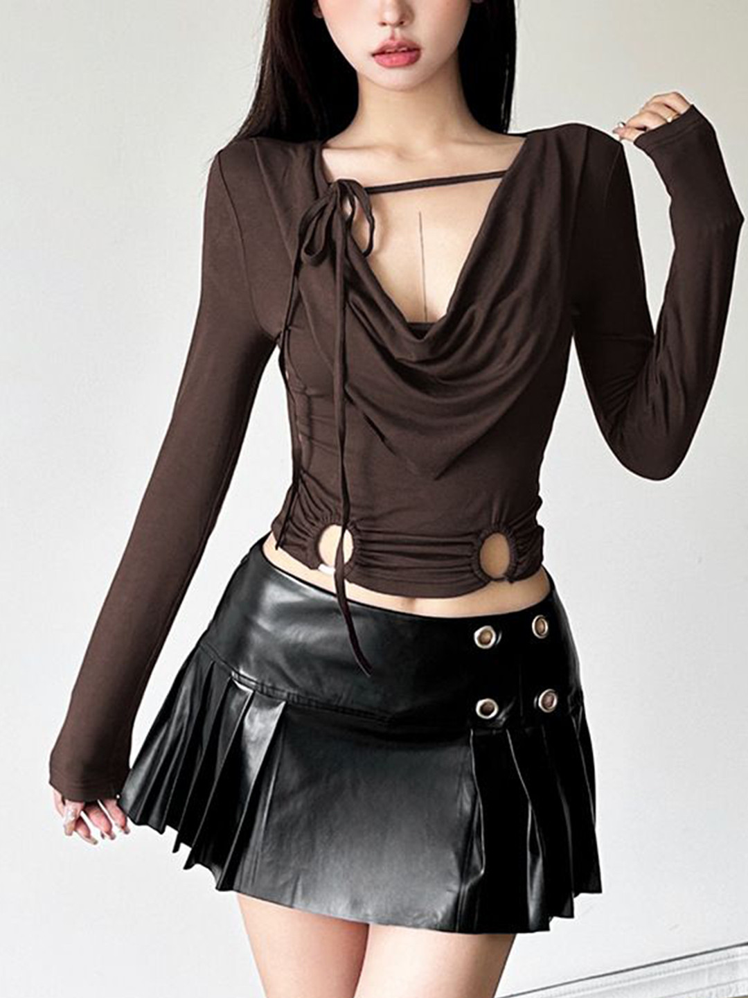 

StyleCast V-Neck Top & Mini Skirt, Brown