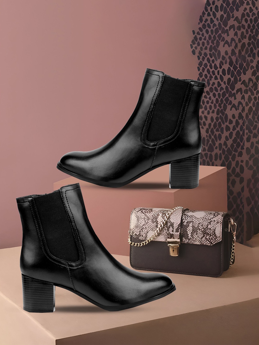 

Bxxy Women Faux Zipper High Ankle Boots and Chelsea Boot, Black