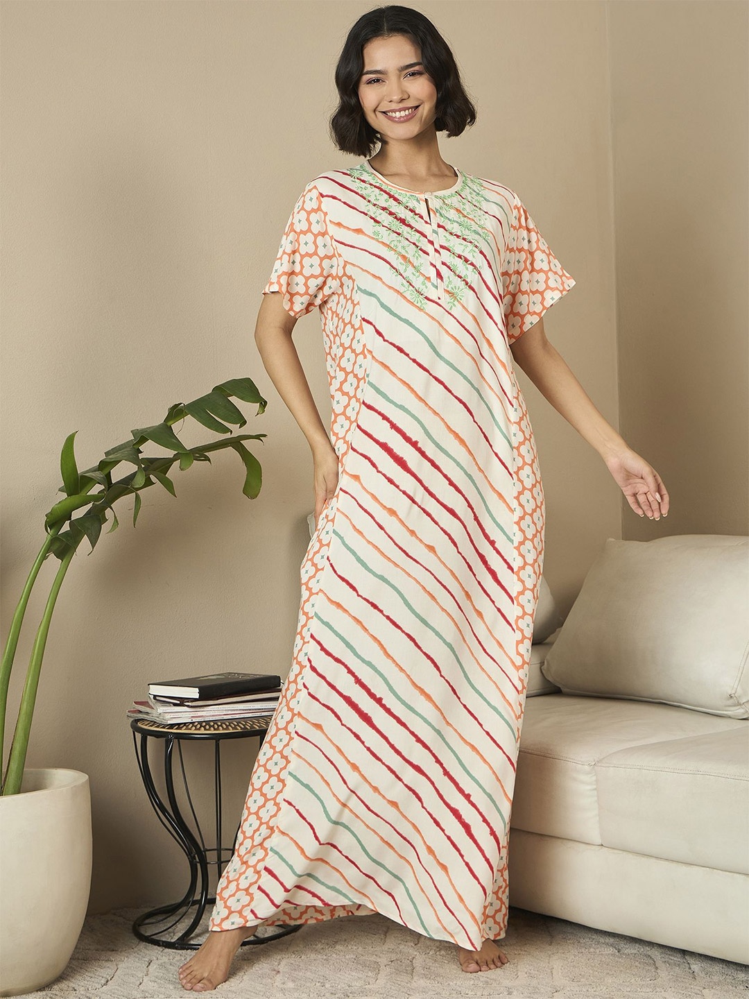 

July Striped Maxi Nightdress, Orange