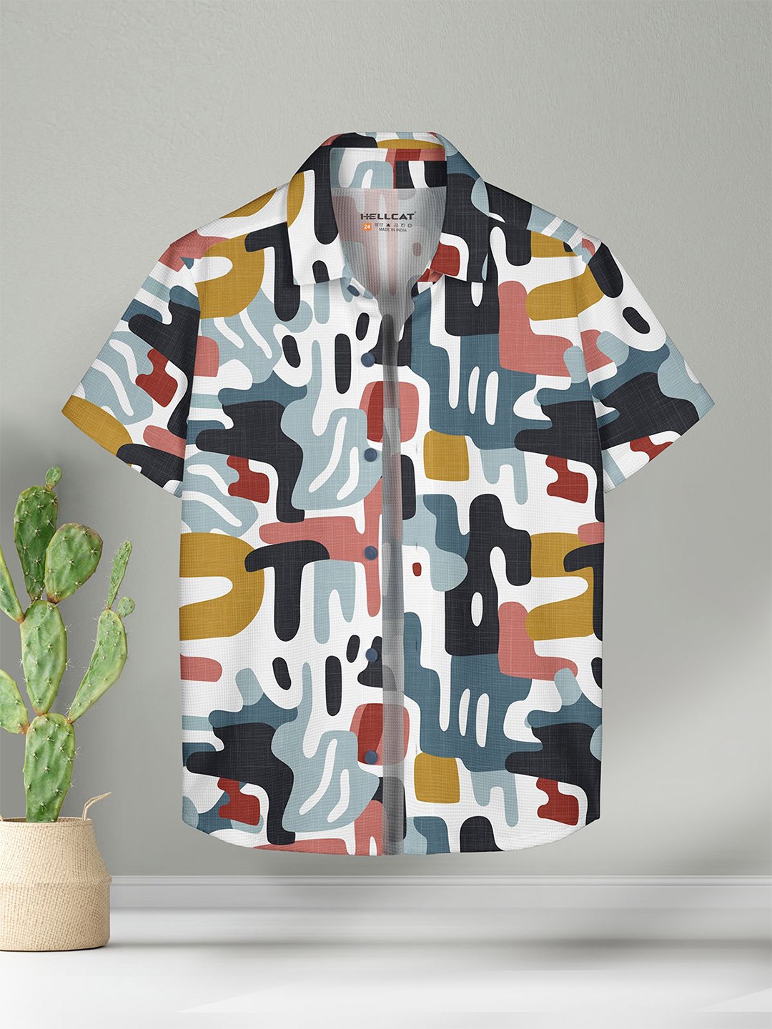 

HELLCAT Boys Spread Collar Abstract Printed Cotton Casual Shirt, White