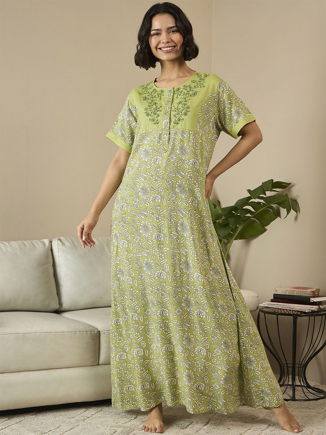 

July Floral Maxi Nightdress, Green