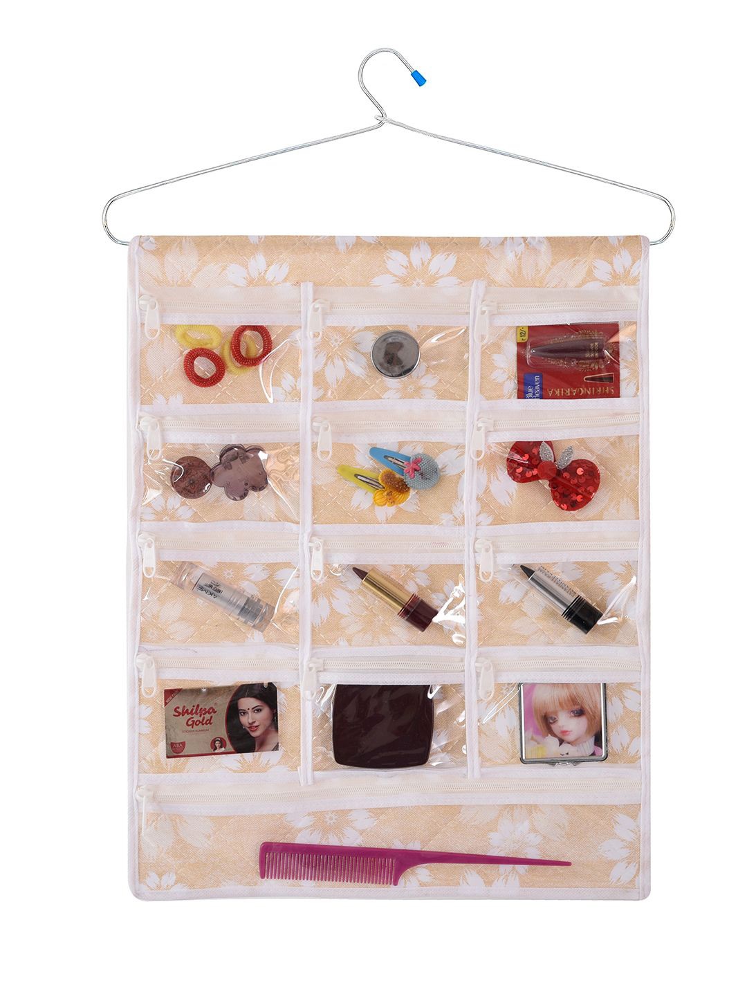 

Kuber Industries Gold-Toned and White Floral Printed Jewellery Organiser